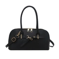Retro black faux leather shell crossbody bag with golden hardware and top handles - Black