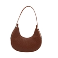 Caramel brown woven hobo shoulder bag for women with leather strap and crescent shape - Brown (Woven Texture)