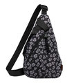 Crossbody chest bag featuring a grey leopard print pattern with adjustable black nylon strap - Black Leopard