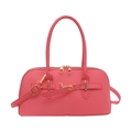 Retro coral pink shell-shaped crossbody bag with dual top handles and gold hardware - Pink