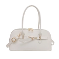 White semi-circle shell bag with gold hardware and stylish belt decorative strap - White