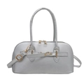 Metallic silver shell bag with dual handles and gold hardware in minimalist boston style - Silver