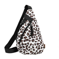 Japanese street style chest bag featuring a trendy white and brown leopard print pattern - White Leopard Print
