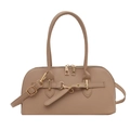 Light brown retro shell bag in minimalist design with elegant golden metal hardware - Khaki