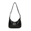 Classic black hobo shoulder bag in shiny PU leather with adjustable strap and zipper - Black