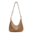 Brown vintage hobo bag in soft faux leather with a wide shoulder strap and textured finish - Khaki