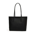 Classic black litchi pattern leather tote bag with long straps for office and casual use - Black with Pendant