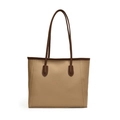 Elegant two-tone pebbled leather tote bag in khaki and brown for minimalist daily commute - Khaki with Charm