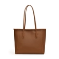 Minimalist caramel brown pebbled leather tote bag with long handles for shoulder wear - Brown With Pendant