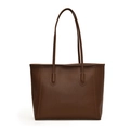 Borsa tote marrone classica con trama in pelle martellata e spalline lunghe - Caffè senza Ciondolo