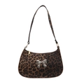 Modische Schultertasche mit Leopardenmuster, silberner Metallschleife und Goldbeschlägen - Leopardenbraun