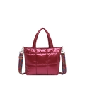 Wine red quilted tote bag with shiny metallic finish and ethnic style colorful straps - Red