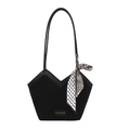 Fashion black suede tote bag with silk scarf accessory and large capacity for women - Black