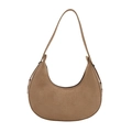 Borsa a spalla minimalista in pelle scamosciata beige con chiusura a zip e tracolla - Cachi
