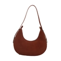 Elegante borsa hobo in pelle scamosciata marrone a mezzaluna con fibbia in metallo argento - Marrone