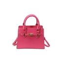 Damenhandtasche aus Leder in Hot Pink mit goldenem Drehverschluss und Schultergurt - Rosenrot