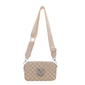 Beige camera crossbody bag with monogram print and adjustable wide textile strap - White