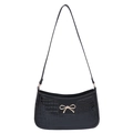 Sac sous le bras noir texture crocodile chic avec boucle nœud doré pour femme - Motif Crocodile Noir