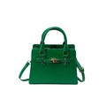 Green leather tote bag with gold turn-lock and adjustable shoulder strap for women - Green