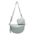 Mint green crescent crossbody bag with wide strap and round coin purse on white background - Green