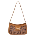 Borsa a spalla retrò con inserto stampa leopardata e fiocco dorato color marrone - Leopardo Marrone