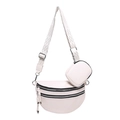 Cream crescent crossbody bag with wide wavy pattern strap and detachable small pouch - White