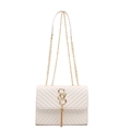 Elegante weiße gesteppte Umhängetasche aus PU-Leder mit Goldlogo und Quasten-Detail - Weiß
