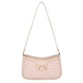 Chic light pink crescent underarm bag with crocodile pattern and golden bow buckle - Crocodile Khaki