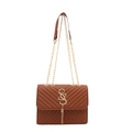 Brown V-quilted shoulder bag with gold 'S' logo and chain tassel detail in 2024 style - Brown
