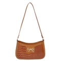 Sac bandoulière marron gaufré crocodile avec nœud doré sur fond blanc pur - Crocodile Marron