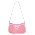 Sac baguette rose à motif crocodile avec nœud métallique doré et bandoulière chic - Crocodile Rose