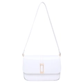 Minimalist white leather underarm bag with gold rectangle buckle in 45-degree view - White