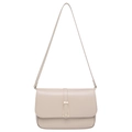 Minimalist beige soft leather crossbody bag featuring elegant gold rectangular buckle - Khaki