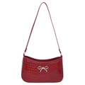 Borsa sottospalla rossa con trama coccodrillo e fiocco in metallo dorato su bianco - Motivo Coccodrillo Rosso