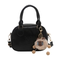 Fashionable black mini square handbag with plush ball charm and golden hardware detail - Single Bag (No Pendant) / Black