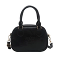 Retro black Boston handbag in matte leather with lucky LHCO embossed detailing - Black without Pendant