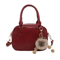Vintage red Boston bag in PU leather with a plush lion charm and detachable strap - Single Bag (No Pendant) / Red