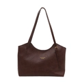 Dunkelbraune Leder-Shopper-Tasche mit goldener Aufschrift und verstellbarem Schultergurt - Braun