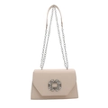 Elegant beige crossbody bag with crystal buckle and silver chain strap - Off White