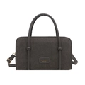 Dark grey corduroy tote bag with leather handles and gold fashion emblem for winter 2024 - Gray