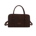 Fashionable dark brown corduroy handbag for women with premium leather handles - Brown