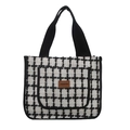 Grand sac cabas minimaliste à carreaux noir et blanc avec texture en tweed - Carreaux Blancs