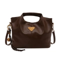 Sac à main vintage en cuir PU marron foncé avec plaque dorée et bandoulière réglable - Sac / Marron