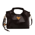 Sac à main en cuir marron foncé brillant avec logo triangulaire et bijoux de sac rétro - Sac / Marron