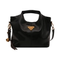 Sac à main classique en similicuir noir avec breloque cloche et plaque logo triangle - Sac / Noir