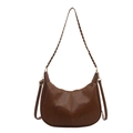 Deep brown crescent shoulder bag in faux leather with metal chain and adjustable strap - Brown