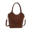 Borsa a secchiello vintage in pelle marrone con manici e tracolla regolabile - Marrone senza ciondoli