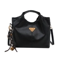 Vintage black tote bag with gold triangle logo and tassel, versatile top handle style - Single Bag / Black