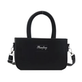 Minimalistische schwarze Lederhandtasche mit Silberlogo und verstellbarem Schultergurt - Schwarz
