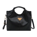 Bolso tote LURADSA negro de cuero encerado vintage con logo metálico y bandolera - Sin colgante / Negro
